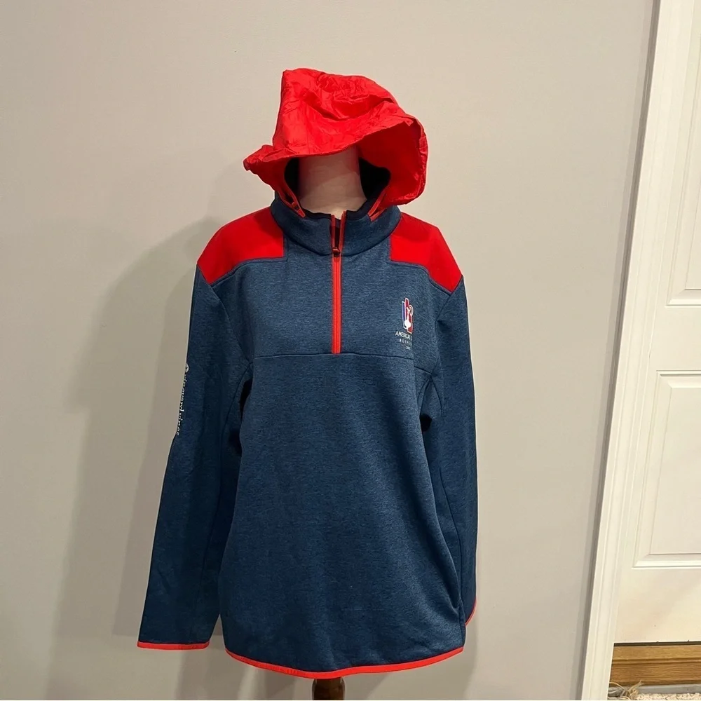 Vineyard Vines Blue and Red Half-Zip Hooded Pullover Large‎